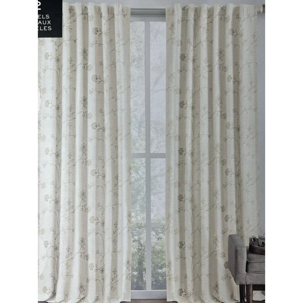 Lauren Ralph Lauren Beige Embroidered Floral Curtains‎ 2 Panels 50x84” New